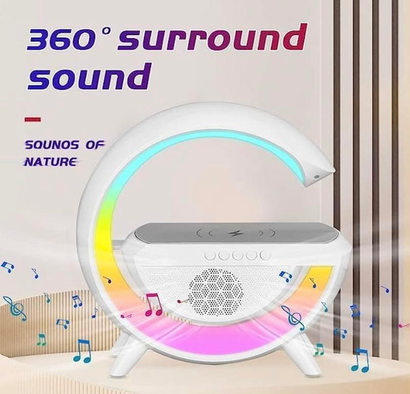 G-Shaped 3 in 1 Bluetooth Speaker with FM Radio, RGB Light Table Lamp, Wireless Charger LED Smart Wake up Light, 15W Wireless Charger Loud Speaker for Home Decoration, Bedroom & Gaming Room Visit the BKN Store