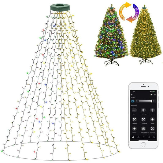 Smart Christmas Tree Lights 400 LED RGBIC Waterproof Ring Kit App Control Music Sync for Outdoor Holiday Decor 3-Minute Setup Multicolor Ornaments Warm White & Multicolor 17 Modes Dimmable - Decoration