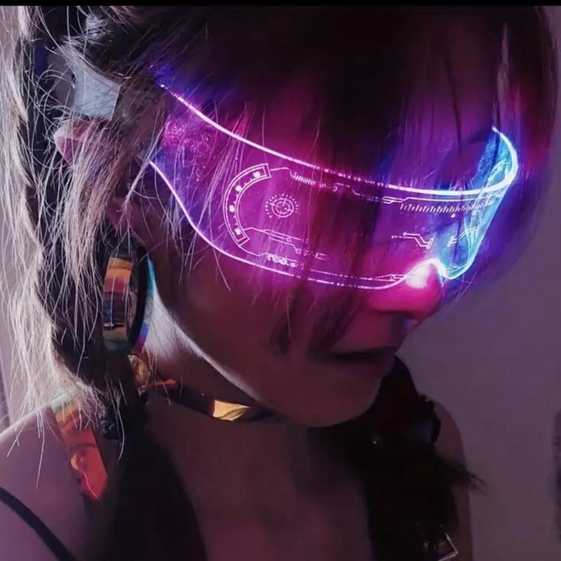 Rechargeable Multicolored LED Future Tech Glasses - Futuristic Flashing Design. Colorful Gifts Halloween