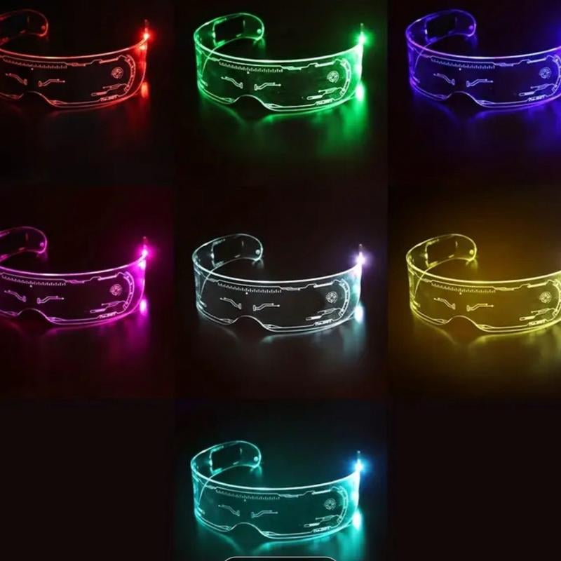 Rechargeable Multicolored LED Future Tech Glasses - Futuristic Flashing Design. Colorful Gifts Halloween