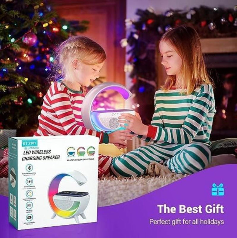 G-Shaped 3 in 1 Bluetooth Speaker with FM Radio, RGB Light Table Lamp, Wireless Charger LED Smart Wake up Light, 15W Wireless Charger Loud Speaker for Home Decoration, Bedroom & Gaming Room Visit the BKN Store