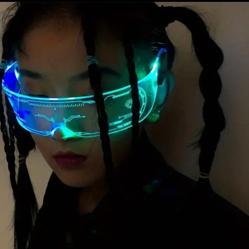 Rechargeable Multicolored LED Future Tech Glasses - Futuristic Flashing Design. Colorful Gifts Halloween