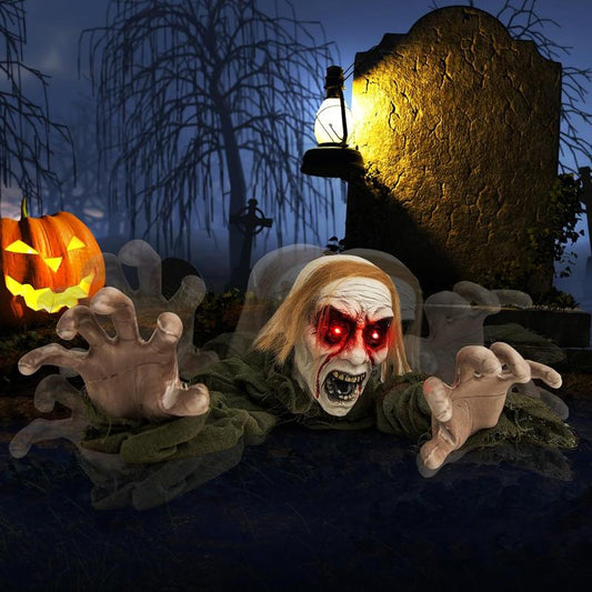 COSTWAY Halloween Animatronics, Sound & Button Activated, with Pre-Recorded Phrases, LED Glowing Red Eyes, Posable Head & Arms, Life Size Scary Decor, Ghost/Angel/Reaper/Witch/Greeter/Skeleton, Outdoor Yard Porch Decorations