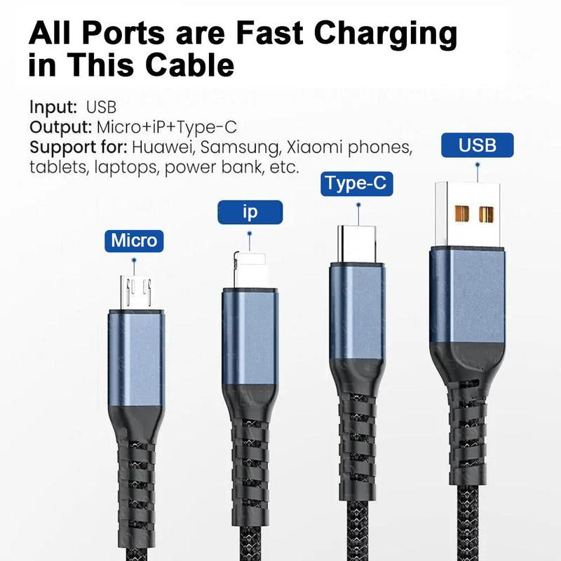 Four-In-One 240W Colorful Lights Data Cable,Supports Fast Charging and Data Transmission,Free Switching Four Interfaces, Luminous Durable