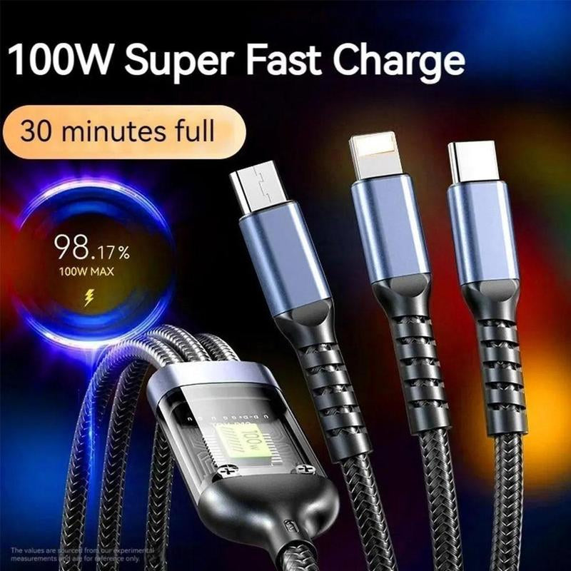 Four-In-One 240W Colorful Lights Data Cable,Supports Fast Charging and Data Transmission,Free Switching Four Interfaces, Luminous Durable