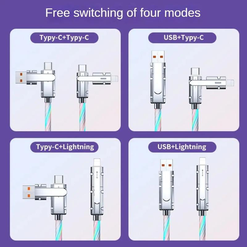 Four-In-One 240W Colorful Lights Data Cable,Supports Fast Charging and Data Transmission,Free Switching Four Interfaces, Luminous Durable