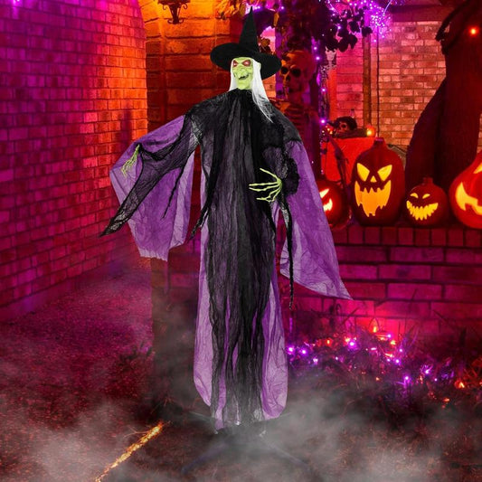 COSTWAY Halloween Animatronics, Sound & Button Activated, with Pre-Recorded Phrases, LED Glowing Red Eyes, Posable Head & Arms, Life Size Scary Decor, Ghost/Angel/Reaper/Witch/Greeter/Skeleton, Outdoor Yard Porch Decorations
