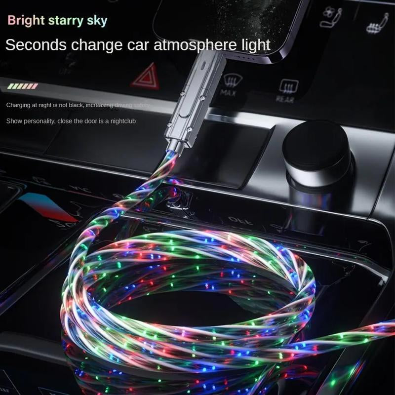 Four-In-One 240W Colorful Lights Data Cable,Supports Fast Charging and Data Transmission,Free Switching Four Interfaces, Luminous Durable