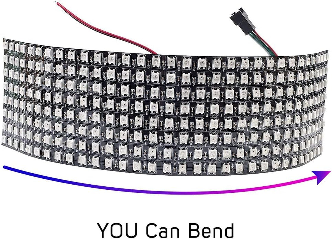 WS2812B ECO RGB Alloy Wires 5050SMD Individual Addressable 8X32 256 Pixels LED Matrix Flexible FPCB Full Color Works with Wled,Sp802E,Etc Controllers Image Video Text Display DC5V